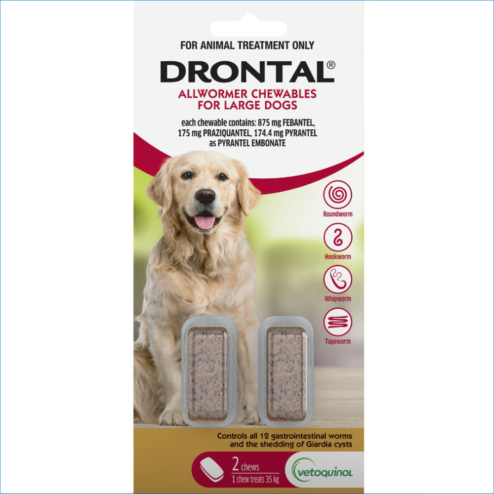 DRONTAL ALLWORMER CHEWABLE TABLETS LARGE DOG 35KG 2PK